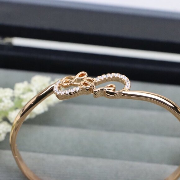 Rose Gold Bangle with Sparkling Love Script Design, XPBL0580 - Picture 7 of 12